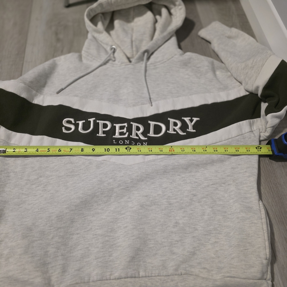 Superdry Hoodie Grey Black Logo Pullover Size UK 12 US 8 Casual Athleisure - Picture 5 of 10